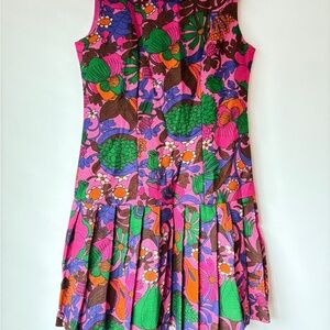 60s Zazie Floral Mini Dress - Pink, Green, Brown Vintage Summer Dress Hippie